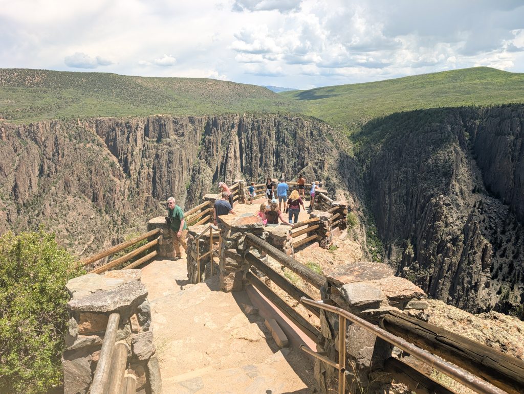 Walkway overlooking  the canyon from Gunnison Point on the South Rim of Black Canyon of the Gunnison near Visitor Center